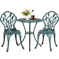 Patio Bistro Sets 3 Piece Cast Aluminum Bistro Table and Chairs Set Cast Aluminum Bistro Table and Chairs Set of 2 with Umbrella Hole for Patio Backyard Balcony Green