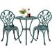 Patio Bistro Sets 3 Piece Cast Aluminum Bistro Table and Chairs Set Cast Aluminum Bistro Table and Chairs Set of 2 with Umbrella Hole for Patio Backyard Balcony Green