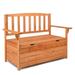 2-Person Outdoor Wood Garden Bench With Storage All-Weather Deck Box for Patio Furniture Orange Red
