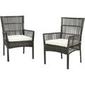 YZboomLife 2 Pieces Outdoor Wicker Chair Metal Dining Armchairs with Cushion Beige