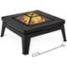 Yaheetech Fire Pit 34.5in Fire Pits for Outside Large Fire Pit Table Futuristic Mecha/Mechs Design Square Wood Burning Fire Pits for Patio Garden Camping Bonfire W/Log Grate & Rain Cover & Poker