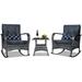 YZboomLife 3 Pieces Patio PE Rattan Conversation Chair Set Outdoor Rocking Chair Set with Water-Proof Cushion&Coffee Table for Garden Backyard and Porch (Dark Grey)