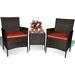 YZboomLife 3 Piece Patio Set Outdoor Wicker Rattan Conversation Set Porch PE Rattan Outdoor Set with Coffee Table Chairs & Thick Cushions for Patio Garden Lawn Backyard Pool (Brow