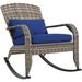 YFbiubiulife Outdoor Wicker Adirondack Rocking Chair Patio Rattan Rocker Chair with High Back Seat Cushion and Pillow for Garden Porch Balcony Dark Blue