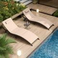 YZboomLife Patio Chaise Lounge Set 3 Pieces Outdoor Lounge Chair with Arm Outdoor Wicker Lounge Chairs with Table Folding Chaise Lounger for Poolside Backyard Porch Red