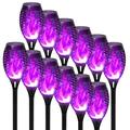 Solar Outdoor Lights 12 Pack 12LED Solar Tiki Torches with Flickering Flame IP65 Waterproof Mini Solar Torch Lights Auto On/Off for Garden Patio Yard Pathway Purple