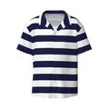 Easygdp Navy Blue And White Stripes Men s Casual Short-sleeved Shirt with Pocket and Button Suitable for Beach Vacation Leisure - X-Large