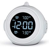 Digital Alarm Clock Radio-0-100% Dimmer 6 Sounds Adjustable Volume Weekday\\/Weekend FM Radio with Sleep Timer Battery Backup 2.4 LCD Display Headphone Jack Small Size