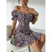 Floral Print Ruched Bust Tie Back Ruffle Hem Dress