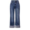 Street One Style Denim-Straight Leg Damen mid blue net wash, Gr. 31-28, Casual Fit Damenjeans, High Waist, Straight Legs, Fransen, mittelblaue Waschung