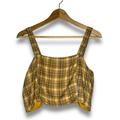 American Eagle Outfitters Tops | Ae American Eagle Outfitters Plaid Crop Tank Top M Yellow Linen Blend New | Color: Black/Yellow | Size: M