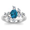 London Blue Topaz Women Rings, 925 Solid Sterling Silver Curved Wedding Rings Oval Shape Leaves Cubic Zirconia Ring