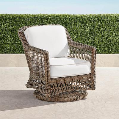 Hampton Swivel Lounge Chair in Driftwood Wicker - Quick Dry, Black - Frontgate