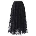 FXSMCXJ Long Skirt Women's Midi Length Skirt Floral Printed Elastic Waist Tulle Midi Skirts-black-xl