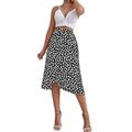 FXSMCXJ Satin Skirt Women's Casual Print Long Skirt High Waist Split Skirts Summer-black And White-m