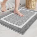 Color&Geometry Gray Bathroom Rugs - Absorbent, Non Slip, Soft, Washable, Quick Dry, 16"x24" Small Light Grey and White Bath Mats for Bathroom, Microfiber Shower Mat Bath Rug Bathroom Carpet