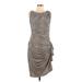 Betsey Johnson Cocktail Dress - Sheath High Neck Sleeveless: Brown Leopard Print Dresses - Women's Size 12