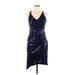 Morgan & Co. Cocktail Dress - Wrap V-Neck Sleeveless: Blue Solid Dresses - Women's Size 9 Tall