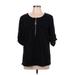 Anne Klein Short Sleeve Blouse: Black Tops - Women's Size Large