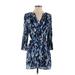 Aqua Casual Dress - Wrap: Blue Print Dresses - Women's Size Small