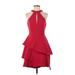 BCBGMAXAZRIA Cocktail Dress - Party Halter Sleeveless: Red Print Dresses - Women's Size 4