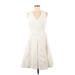 Maggy London Casual Dress - Mini V-Neck Sleeveless: Ivory Solid Dresses - Women's Size 8