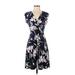 Gilli Casual Dress - A-Line V-Neck Short sleeves: Blue Floral Dresses - Women's Size Small