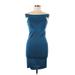 Wow Couture Cocktail Dress - Bodycon Off The Shoulder Sleeveless: Blue Print Dresses - Women's Size Large