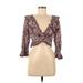 Olivaceous Long Sleeve Blouse: Burgundy Floral Tops - Women's Size Medium - Paisley Wash