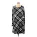 R&K Casual Dress - Shift Scoop Neck Long sleeves: Black Plaid Dresses - Women's Size 6