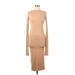 H&M Casual Dress - Midi High Neck Long sleeves: Tan Print Dresses - Women's Size 6