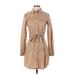 Divided by H&M Casual Dress - Shirtdress High Neck Long sleeves: Tan Print Dresses - Women's Size X-Small