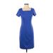 Talbots Cocktail Dress - Sheath Square Short sleeves: Blue Print Dresses - Women's Size 2 Petite