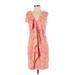 Ann Taylor Casual Dress V-Neck Short sleeves: Pink Leopard Print Dresses - Women's Size 2