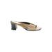 Liz Claiborne Sandals: Slip-on Chunky Heel Casual Tan Print Shoes - Women's Size 8 - Open Toe