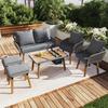 Patio Furniture Set 6-Piece Rope Patio Furniture with Acacia Wood Cool Bar Table & Ice Bucket, Deep Seat Patio Conversation Set
