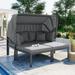 3-Pcs Patio Daybed w/ Retractable Canopy Outdoor Metal Sectional Sofa Set