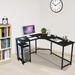 Modern L-Shaped Gaming PC Desk with Wood and Black Frame for Home Office Study