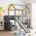House Design Twin Size Loft Bed with Slide, Staircase with Storage, Gray