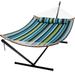 Bungalow Rose Forace 2 Person Spreader Bar Hammock w/ Stand in Blue/Brown/Gray | 1 H x 55 W x 75 D in | Wayfair 335662A268D24707B9CA077394D6BD77