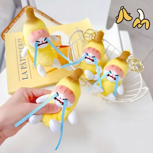 Weinende Banane Katze Plüsch Anhänger niedlichen Banane Katze Puppe Schlüssel bund Auto tasche