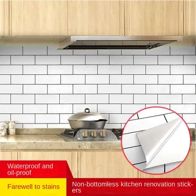 Küchenfolie, Keramikfliesenaufkleber, ölbeständig, hochtemperaturbeständig, Kontaktpapier, selbstklebende, wasserfeste Tapete Image