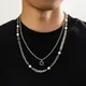 KunJoe-Collier pendentif carré en acier inoxydable pour homme perle noire argent punk boîte à