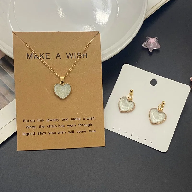 Schmuck Set für Mädchen Frauen niedlich romantische Liebe Herz Halskette Ohrringe Set Mode Hals Schmuck Großhandel Drops hipping Image