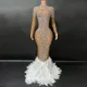 Robe de Mariée Longue en Plumes de Rotterdam Costume de Luxe Danseuse Flash ixd'Anniversaire