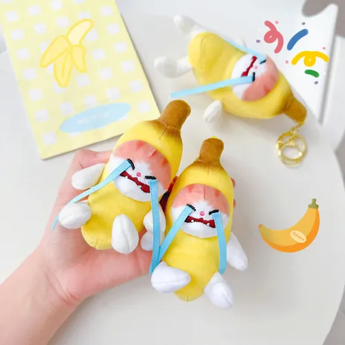 Kreative lustige weinende Bananen katze Plüsch puppe Schlüssel bund Anhänger ins kleine frische süße