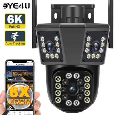 6K 12MP WiFi Outdoor Kamera 8X Zoom Drei Len Ai Motion Tracking PTZ 4K Video Kamera Sicherheit Schutz wasserdichte Überwachung