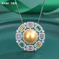 Luxury 14mm White Gold Big Pearl Gemstone Pendant Necklace for Women High Carbon Diamonds Party Fine