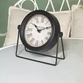 Home Decoration Vintage Rustic Black Color Round Metal Table Clock Desk Clock