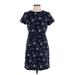 Ann Taylor LOFT Casual Dress - Mini Crew Neck Short sleeves: Blue Floral Motif Dresses - Women's Size 4 Petite